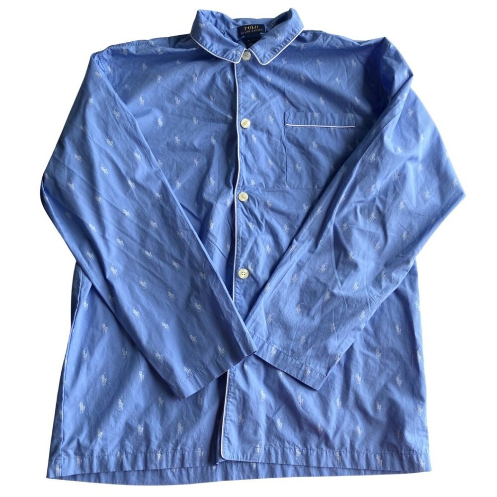 Polo Ralph Lauren Men's Long Sleeve Button Up Blue Logo Pajama Top Size 1XLT